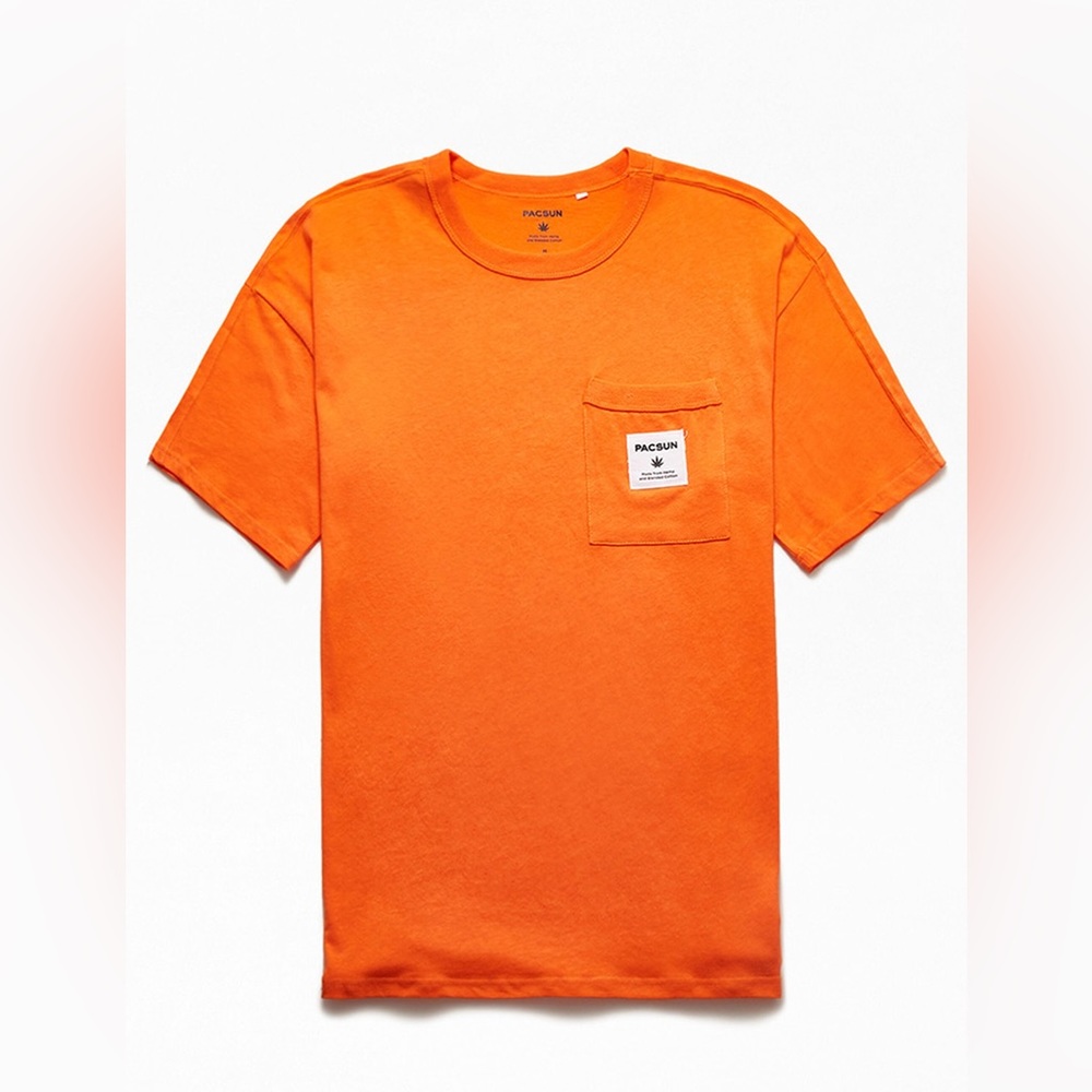 Neon, orange, PacSun shirt, size small, made from hemp and blended cotton.